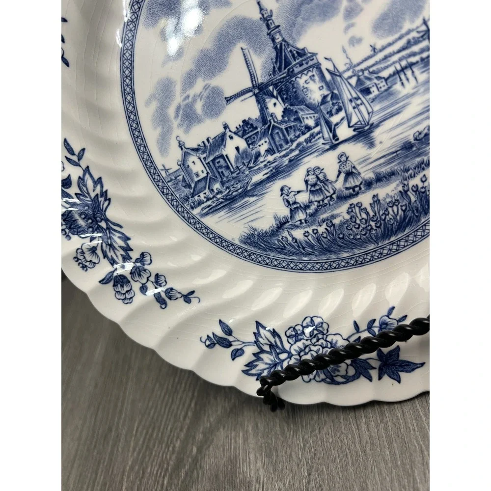 Johnson Bros Tulip Time Collector Plate Blue White Windmill‎ Dutch England READ